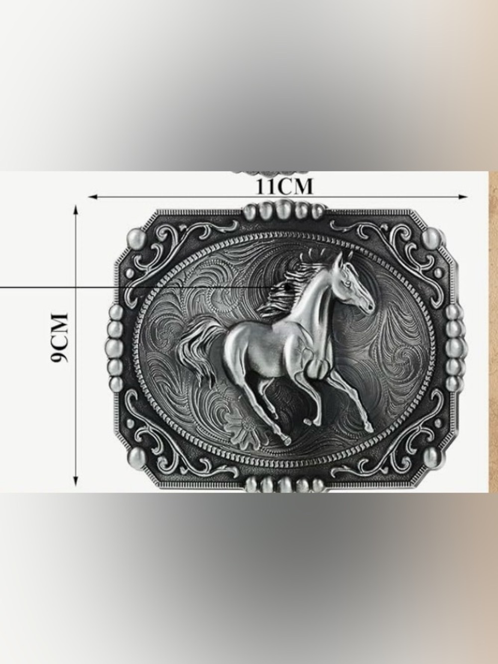 Western Horse Rectangle Belt Buckle - Dark Metal - Picture 3 of 3